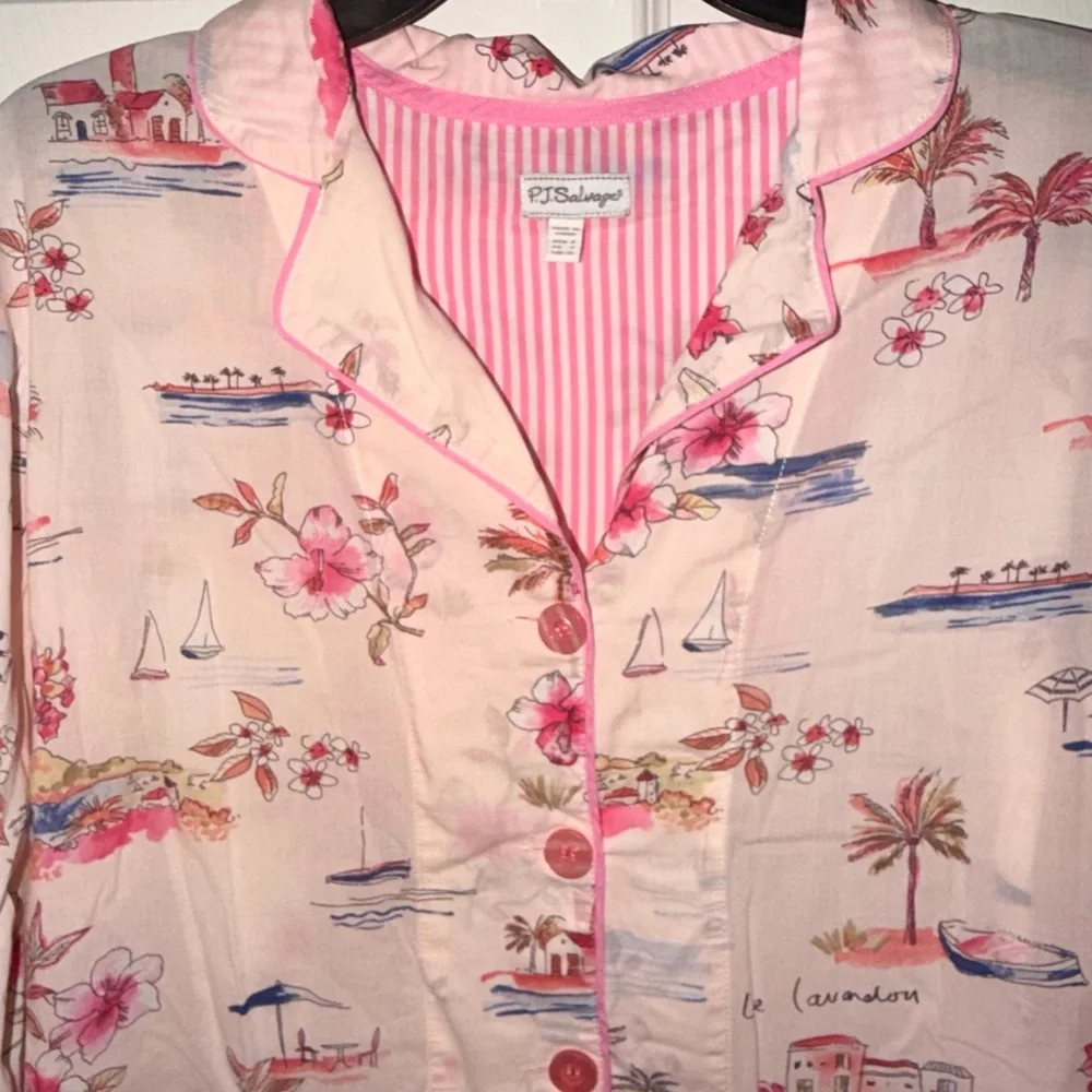 PJ Salvage Pajama Set Size S Pink Beach Print 2PC Sleep & Lounge - Picture 3 of 13